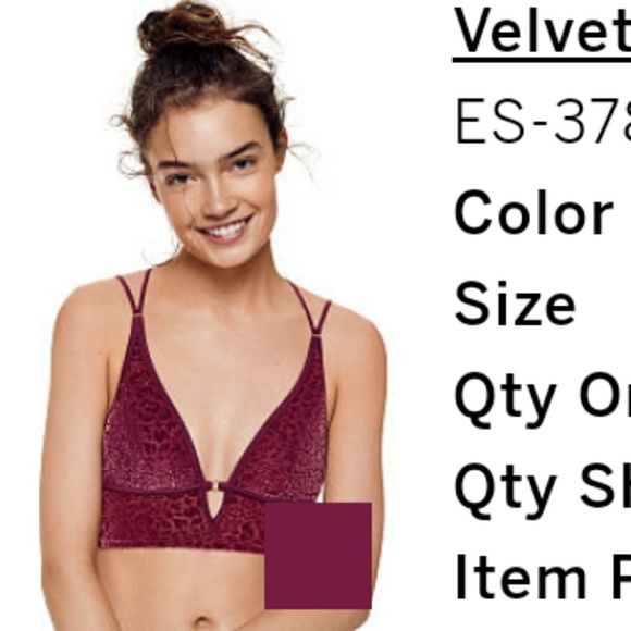 PINK Victoria's Secret Other - NEW!!! PINK Velvet Bralette. Small. Ruby